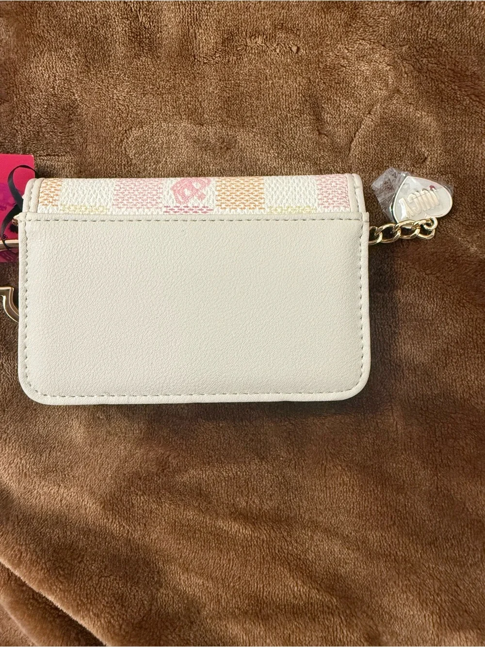 Juicy Couture Pastel Checkerboard Key & Card Holder with Gold Logo